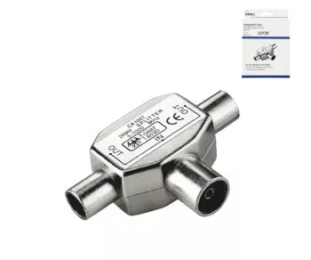 DINIC splitter 2x coaxial coupling to 1x coaxial plug, 2 radios to 1 antenna socket, metal